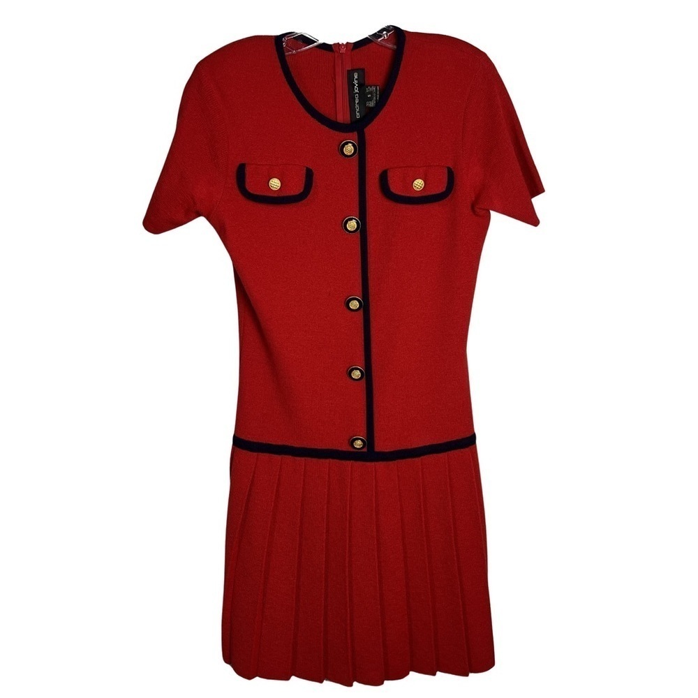❤️Sale 2/$40 Vintage Red Wool Drop Waist Pleated Skirt Knit Sweater Dress